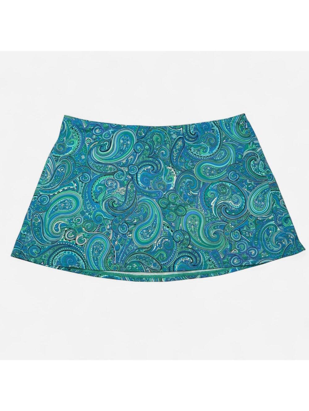 Lands' End Y2K Blue Green Paisley Print Swim Skirt  in Multi Boho Coastal